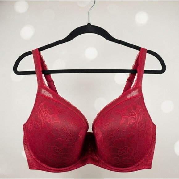 Cacique Other - Cacique Modern Lace Covered Full Balconette Bra 46DD Red Underwire Supportive